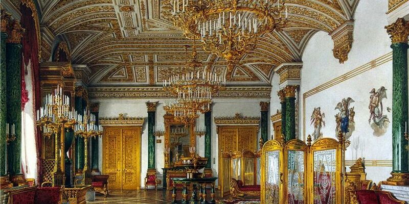 An ornately decorated room in a palace.